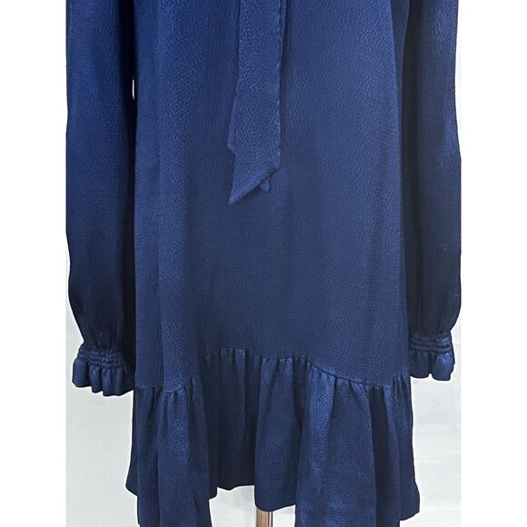 Sandro Paris V-Neck Blue Shift Dress Neck Tie Long Sleeve Sz 36/US Sm - Picture 8 of 12